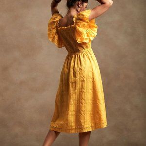 Banana Republic Smocked Ruffle Midi Off Shoulder Dress - Size L *PETITE* Yellow